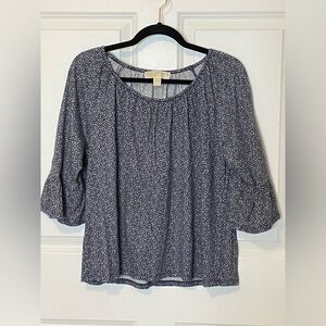 Michael Michael Kors Navy Floral Bell Sleeve Blouse Soft Cotton Modal Large